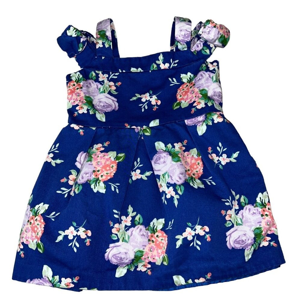 Janie and Jack Off Shoulder Royal Blue Floral Dress 18-24 Months